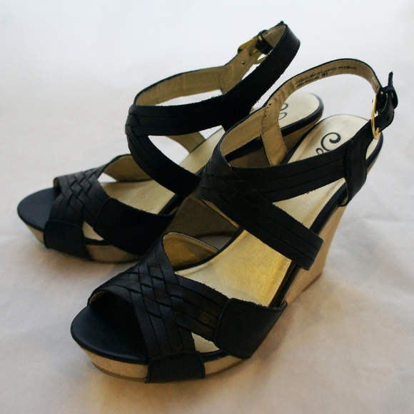 Seychelles In Good Hands Black Leather Wedges 9.5 - Picture 4 of 8